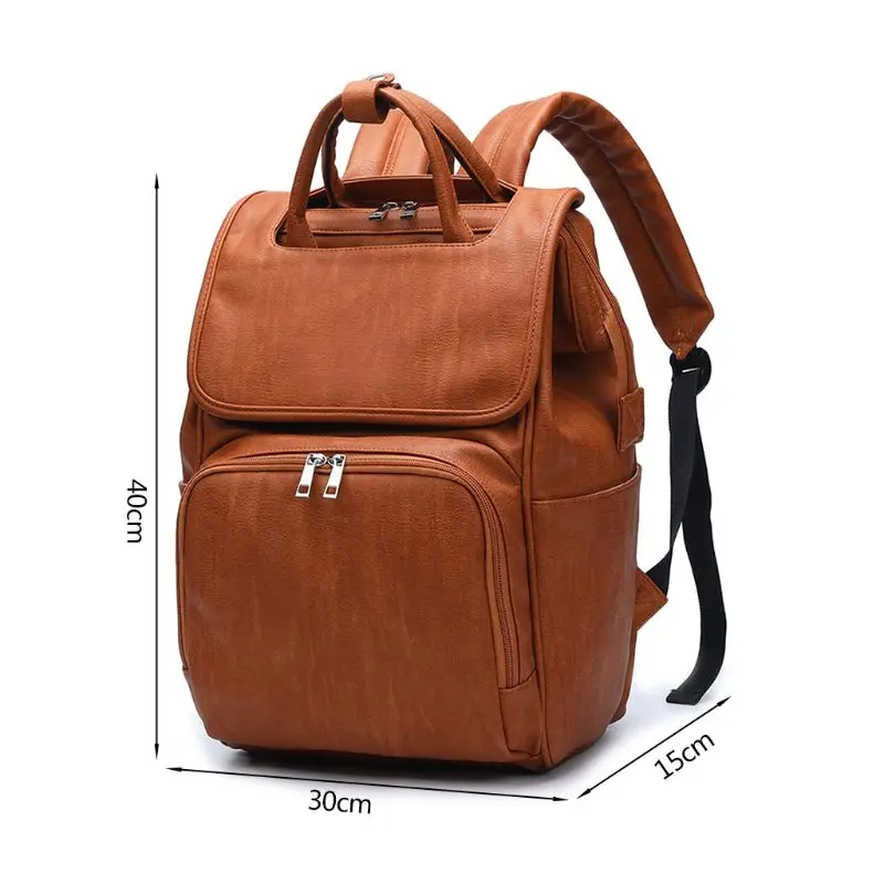 

Large Capacity Diaper Bags PU Leather Mummy Maternity Nappy Travel Backpack Multi Function Organizer J60D