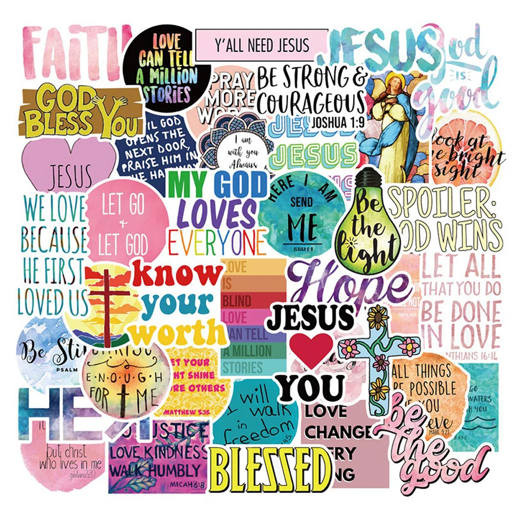 

10/30/50PCS Jesus Christians Religion Sayings Stickers Skateboard Suitcase Freezer Luggage Motorcycle DIY Cool Graffiti Sticker