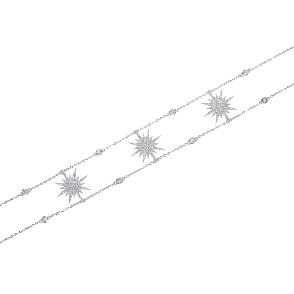 Starlight starburst, northstar, очаровательное колье, ожерелье, двойное, cz, станция, цепь, чокеры, элегантность, рождественский подарок, ювелирное изделие, мода