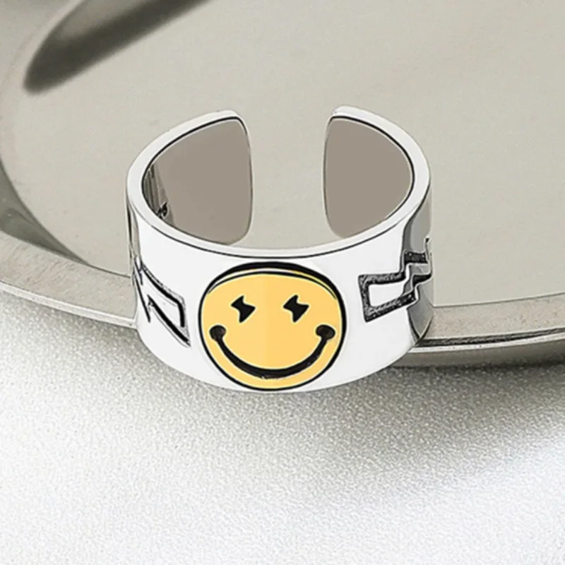 Пара винтажных смайликов anillos корейская мода 2021 широкий регулируемый кольца для
