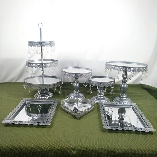 Mirror 7pcs С украшением в виде кристаллов металлическая, для подставки для пирожных держатель, на Возраст 3-15 шт./компл. кекс сервировочный стенд для буфетного Дисплей стеллаж для выставки товаров День рождения Свадебные украшения золотой/белый - Цвет: Mirror 7pcs