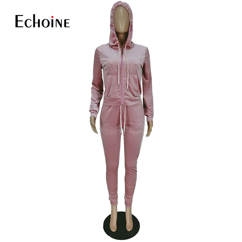 

Echoine Autumn Women Velvet Activewear Sets Zipper Sweatshirt Hoodies& Fitness Pants Two Piece Set Casual Tracksuits Outfits