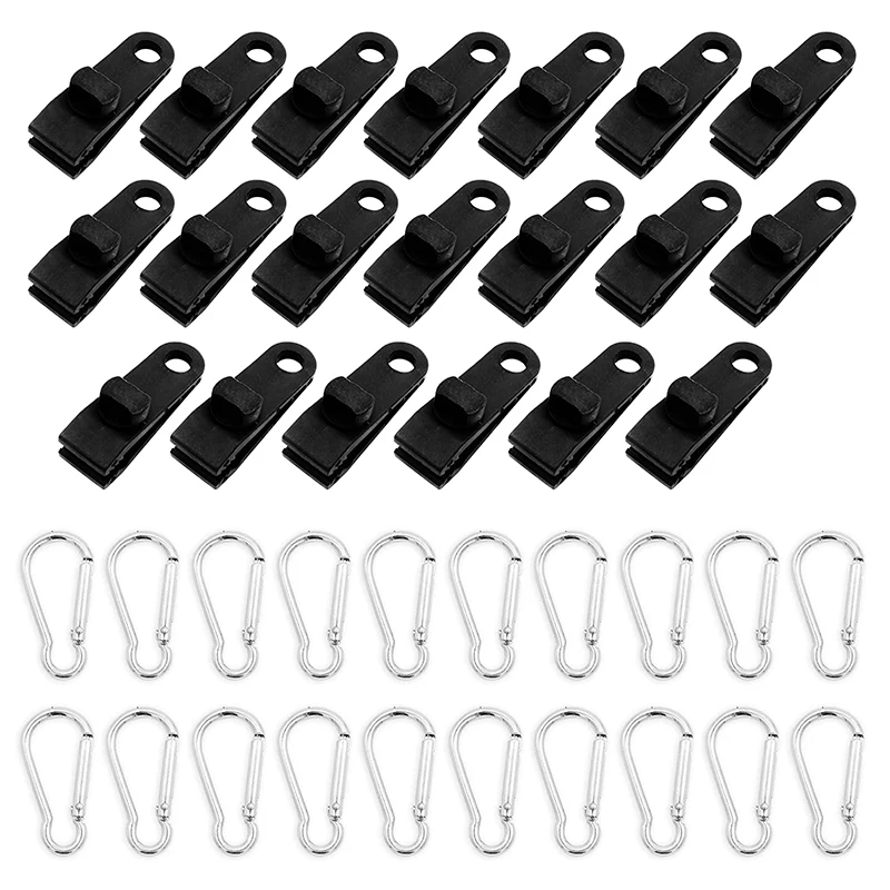 

40 Pcs Tarp Clips with Carabiner,Great for Outdoors Camping Awning Tent,Powerful Thumb Screw & Locking Jaws Material