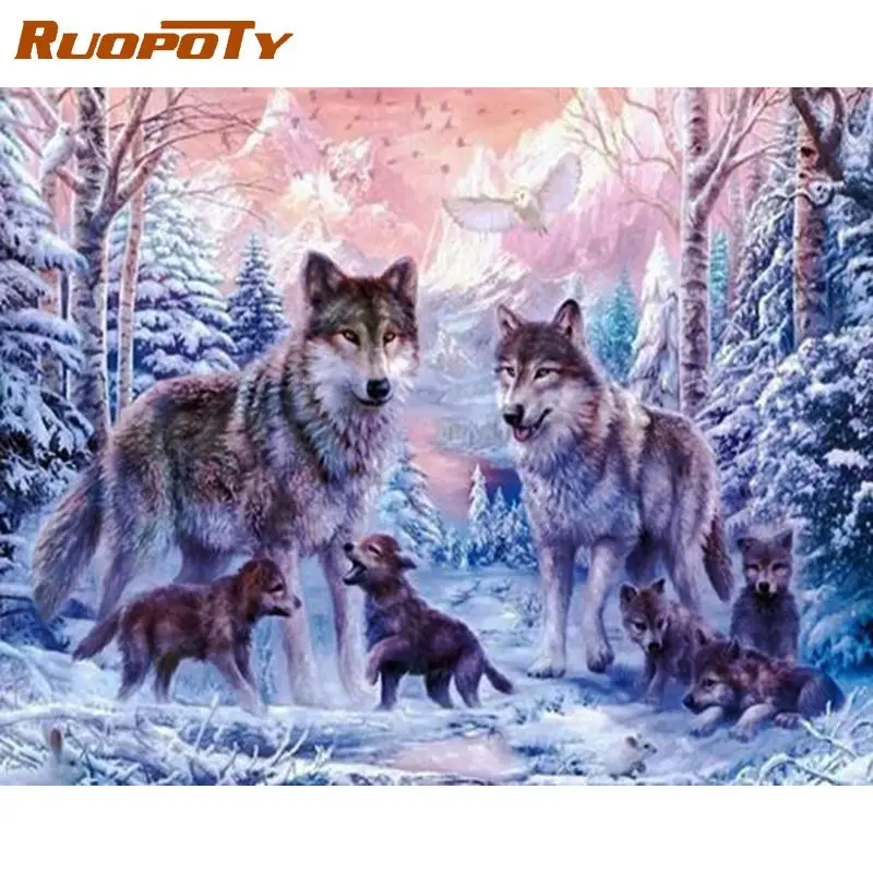 

RUOPOTY 5D DIY Diamond Painting Snow Wolf Cross Stitch Kit Full Drill Square Embroidery Animals Mosaic Art Picture of Rhinestone