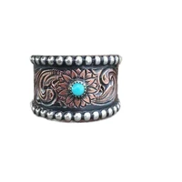2021 trend rose gold two tone retro full circle embossed blue turquoise copper ring womens rings mens ring mens jewellery