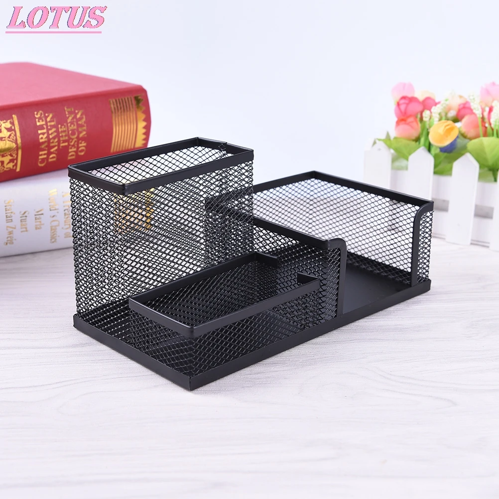 

1pc 3 in 1 Black Metal Mesh Box Pen Pencils Holder Case Desk Stationery Storage Organizer Home Office useful save space