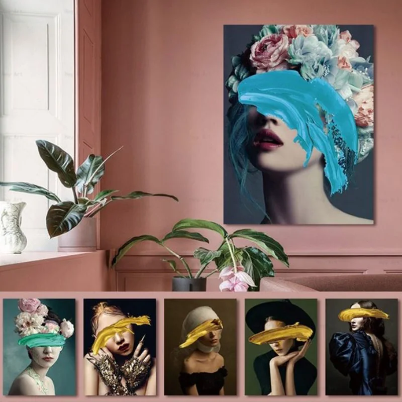 Скандинавский цветок сексуальная женщина Абстрактная Картина на холсте