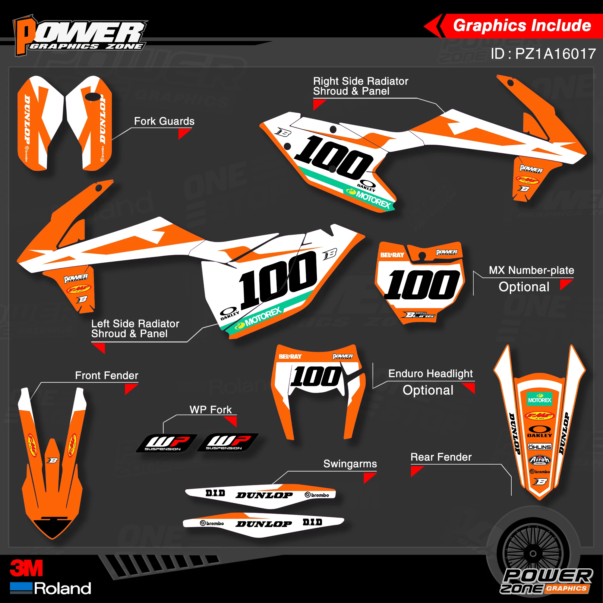 PowerZone Custom Team Graphics деколи для фона 3 м Набор наклеек KTM SX SXF MX 16-18 EXC XCW Enduro 17-19 125 до 500cc 17