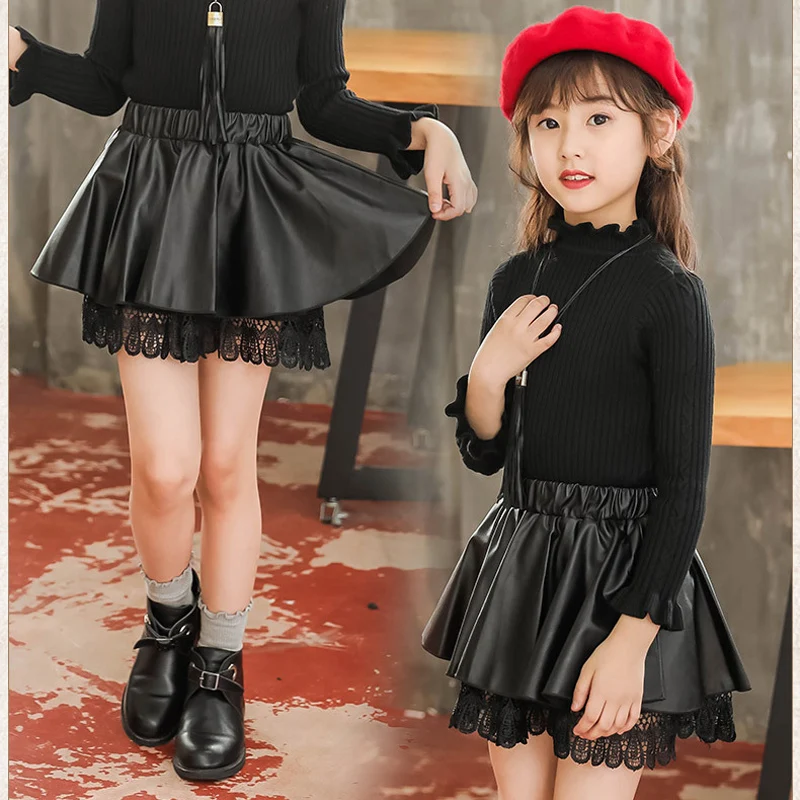 Детская юбка из искусственной кожи осенне зимняя одежда для малышей Детские мини