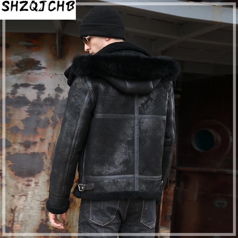 

JCHB 2021 Real Fur Coat Men Natural Sheep Shearing Winter Coat Men Hooded Plus Size Jackets for Mens Clothing Veste Homme SWY853