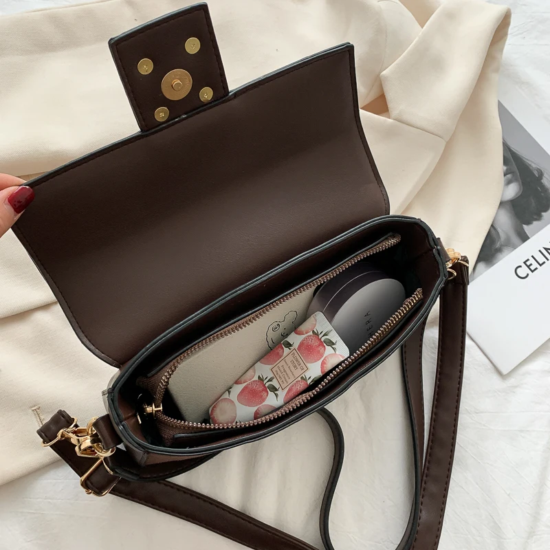 

Black Chic Lock Square Handbag for Women's All-match PU Leather Diagonal Tote Bag Elegant Female Solid Color Shoulder Bag Bulsos