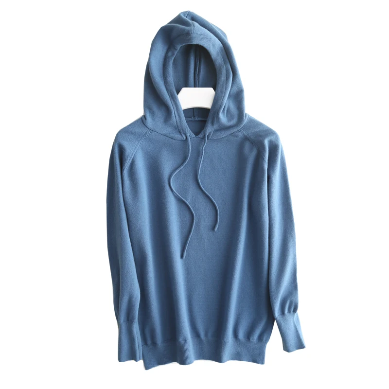 High Quality New Spring Autumn Winter Women Cashmere Knit Sweater Hooded Collar Pullovers Solid Color Sport Soft Casual Loose | Женская