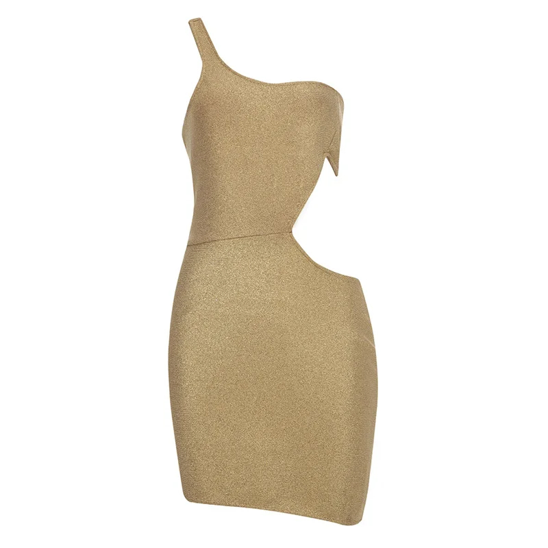 

2021 New Arrival Summer Sexy Women Bandage Dress Elegant One Shoulder Waist Cut Out Mini Bodycon Dress Elegant Party Dress