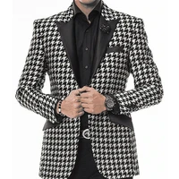 mens houndstooth 2 piece wedding groom tuxedo business slim fit jacket men suit blazer pants