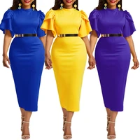 solid color fashion sexy women ladies solid color o neck short flared sleeve bandage banquet short midi dress for party banquet