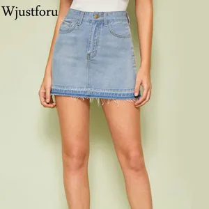 Wjustforu, модная пикантная джинсовая юбка на бедрах для женщин, с карманами, на молнии, повседневная, средняя талия, Летнее мини-платье светло-голубого цвета, облегающая обтягивающая юбка