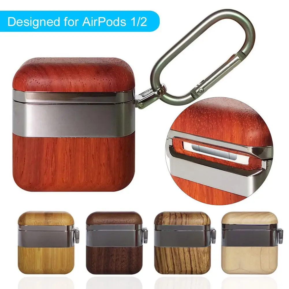 New Stainless Steel Solid Wooden Cover Bluetooth Wireless Headset Casewith Hook For Airpods 2 Case 1 | Электроника