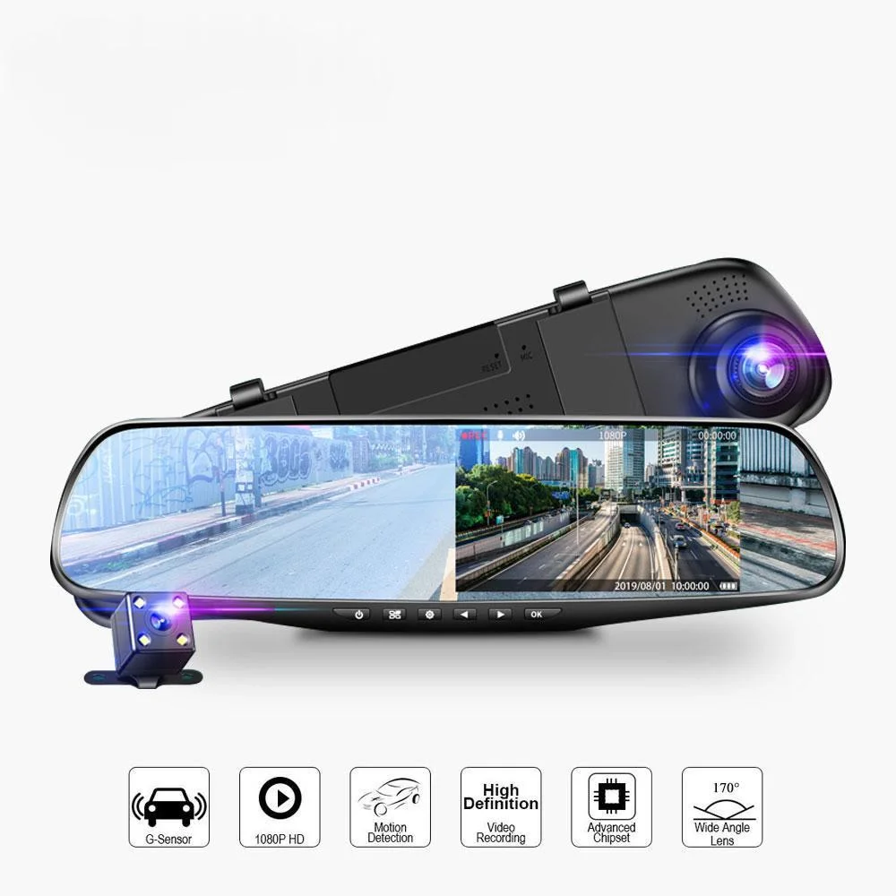 

4.3in Car Dvrs Video recorder Dash Cam Full HD 1080P Mirror Cam Car Dvr Camera loop recording motion tracking Car recorder 2021