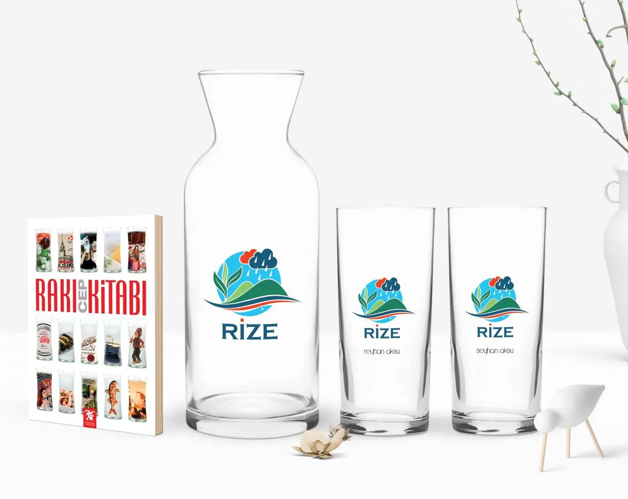 

Персонализированные Цветные принты Rize дизайн туристических двойной Arrack чашки графин и карманная книжка подарок Seti-1