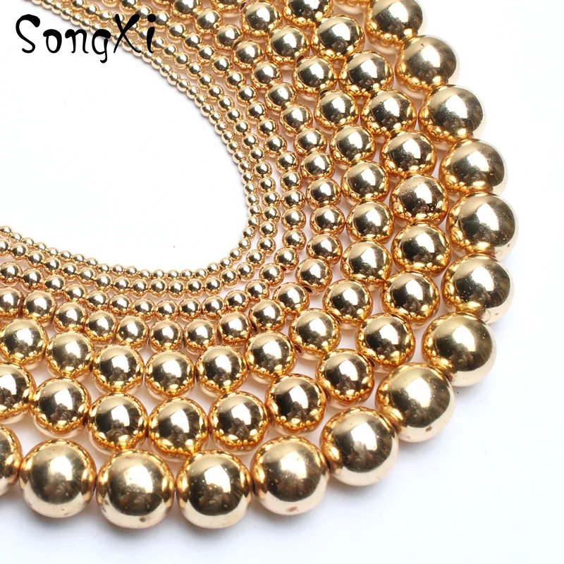 Natural Stone Beads Gold Hematite 4/6/8/10MM Round Loose Spacer For Jewelry Making Diy Bracelet Necklace Wholesale 15 Inch | Украшения и