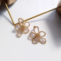 925 silver needle new geometry earrings hot selling gold color high quality glass flower earrings modern jewelry for women gift
