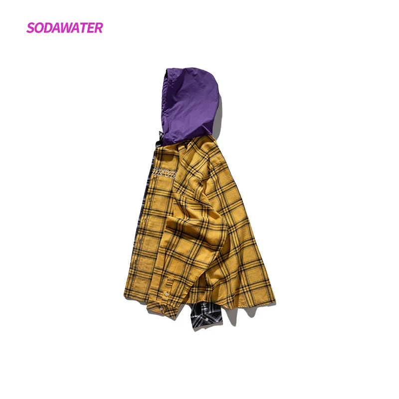 SODAWATER/рубашки с капюшоном для девочек, женская уличная мода, большие Лоскутные клетчатые блузки, женские свободные женские туники в стиле хип-хоп 92132W