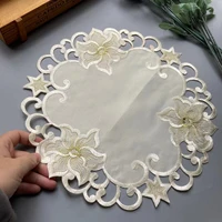 29cm flowers round cotton place table mat embroidery cup tea pad cloth dining coaster tablecloth placemat kitchen easter decor