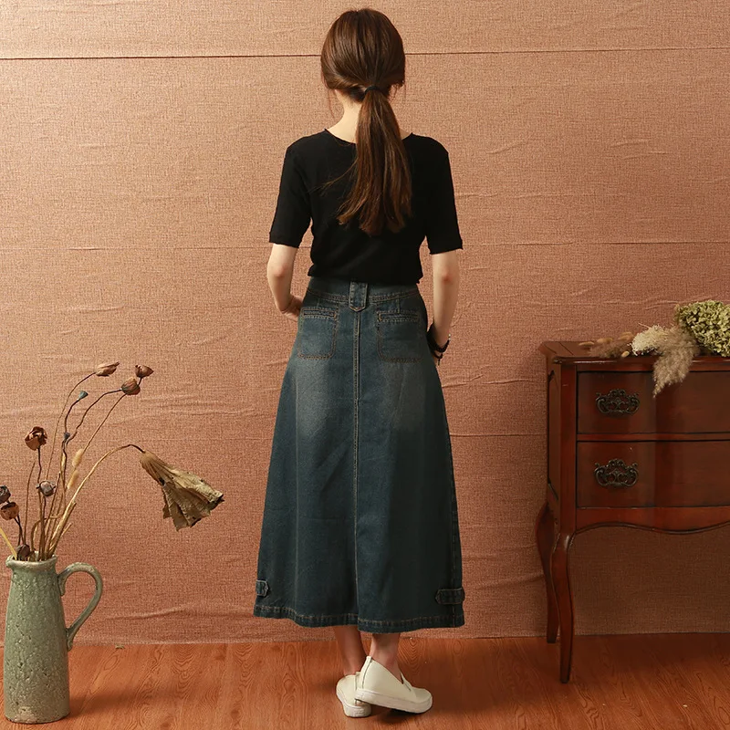 

2021 Spring and Autumn New Korean-style Large-size High-waist Slim Slimming Mid-length Denim Skirt Women Nostalgic A- Line skirt
