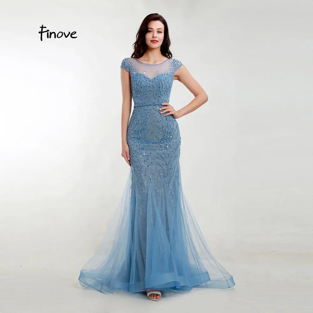 Элегантное Вечернее Платье-Русалка 2020 пышный голубой блестящий материал с