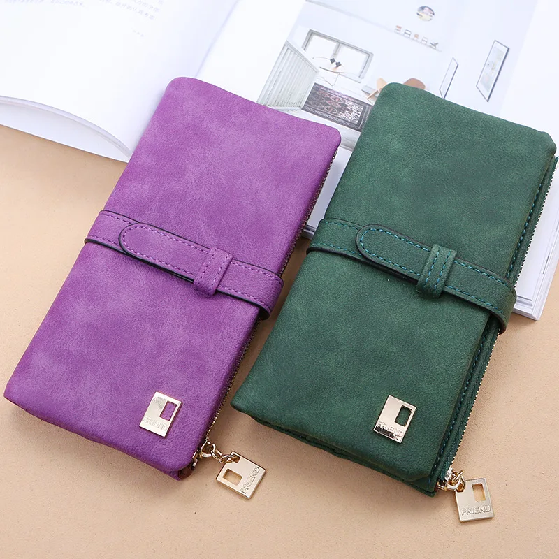 

Original New Japanese Korean Women Long Wallet Retro Frosted Two Fold Draw Ms Long Wallet Multi Card Wallet Female Coin Purse