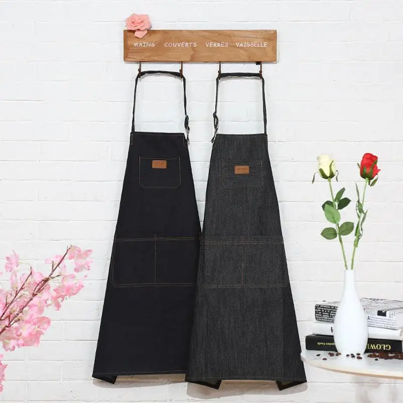 

Denim Simple Adult Jeans Aprons Aprons Uniform Unisex For Woman Men's Male Lady's Kitchen Cooking Gifts WQ05