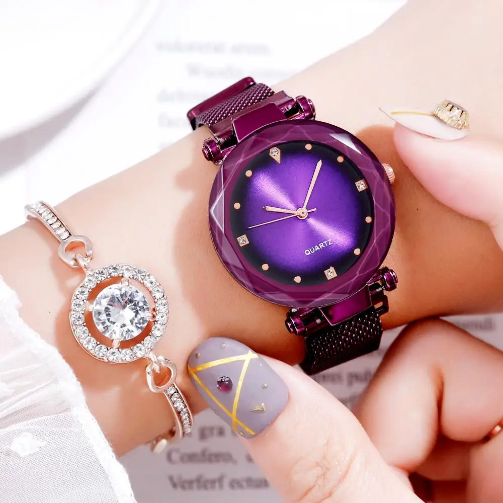 

Luxury Rose Gold Women Watches Fashion Diamond Ladies Starry Sky Magnet Watch Waterproof Female Wristwatch For Clock 2019