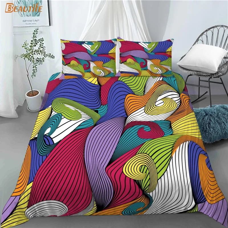 Juego de cama con estampado de cebra y ondas abstractas, funda de edred&oacute;n, 2 fundas de almohada, tela de poli&eacute;ster, para familia y ni&ntilde;o, 1009-3