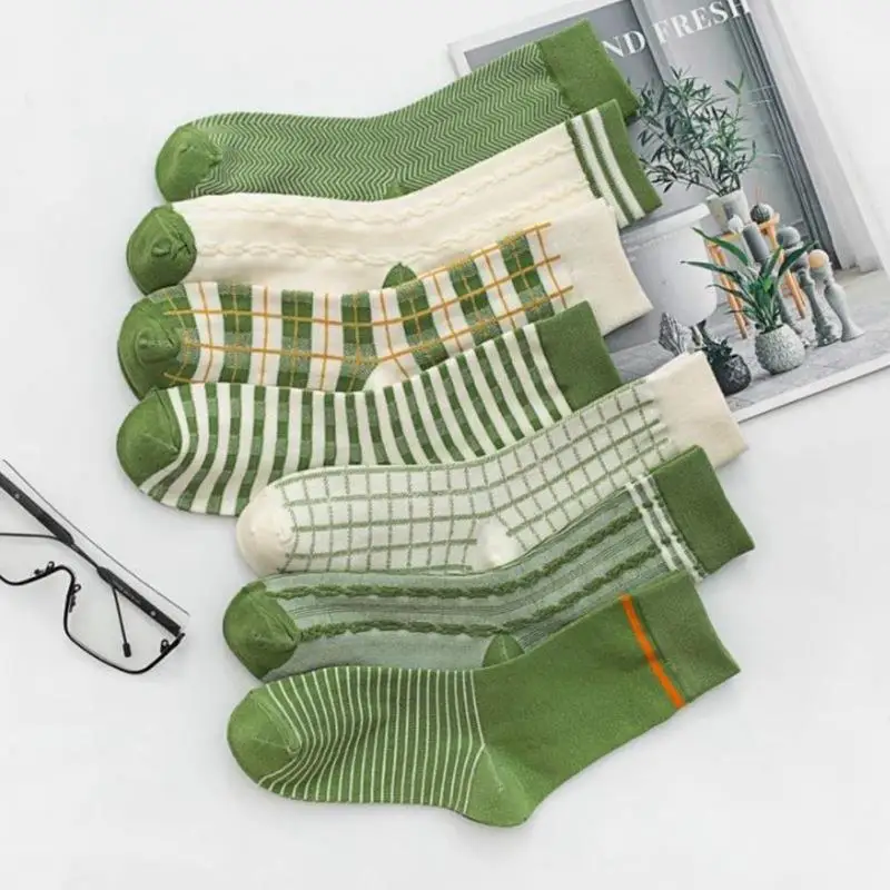 

2021 INS New Girl Style Purple Cotton Socks Tide Summer Japanese Korean Fashion Striped Plaid Prairie Chic Tube Socks Preppy