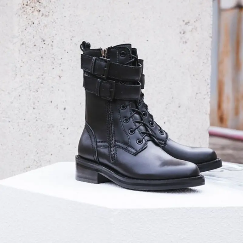 Coolcept/модные черные женские сапоги до середины икры из натуральной кожи