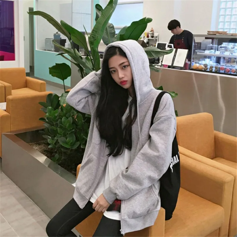 Zip Up Women Hoodie 2021 Spring Korean Long Sleeve Purple Sweetshirts Loose Casual Jacket Harajuku Hoodies Chic Female Clothing