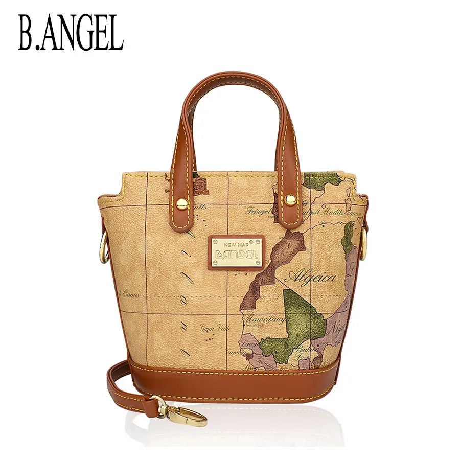

Vintage Women World Map Handbag Mini Waterproof Fashion Travel Messenger Bag Shoulder Bag Leisure Bucket Bag Clutch