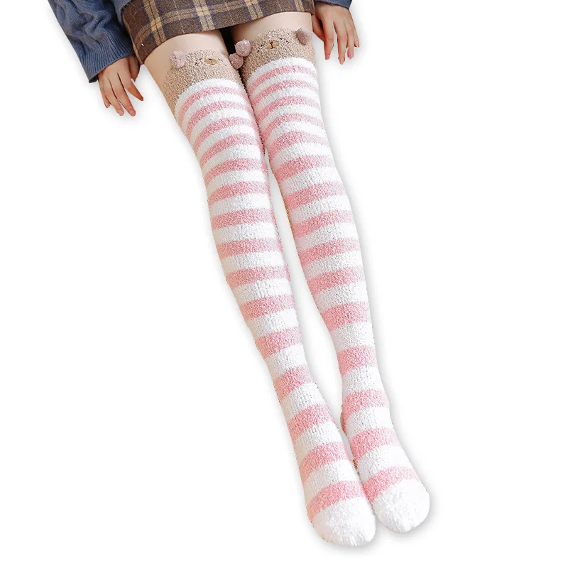 

Coral Fleece Socks For Women Cut Funny Animal Sheep Bear Cat Stripe Casual Long Stockings Thickening Home Floor Sleeping Sock