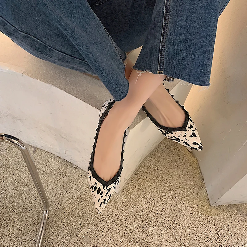 

Retro low Heels Pumps For Women Genuine Letaher mixed colors poined Toe Shoes For women 2021 Spring Summer Shoes Woman