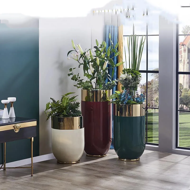 

Домашний декор, напольная ваза из нержавеющей стали, роскошное украшение для балкона, гостиной, металлический гальванический большой цвето...