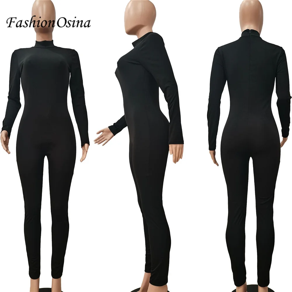 

Solid Color Basic Bodycon Jumpsuit For Women Casual Stretch Fitness Rompers 2021 Spring Fall Casual Streetwear Overalls Female