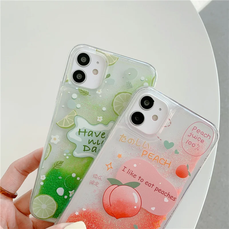 

Quicksand Fruit Luminous Phone Case For iPhone 12 11 12 Pro Max XR XS Max X 7 8 Plus 12 Mini 12Pro 12 11 Neon Sand Back Cover