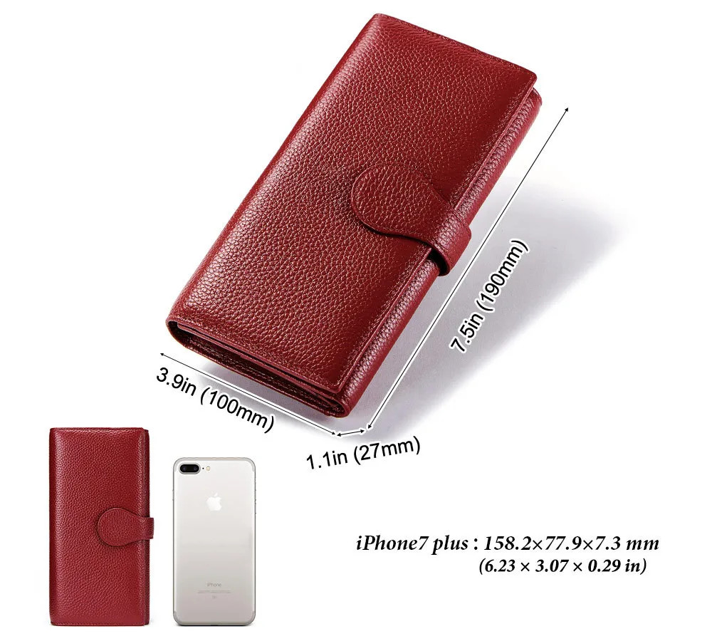 Длинный кошелек из коровьей кожи для женщин модный бумажник с RFID-защитой