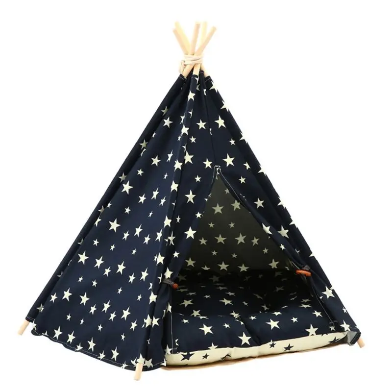 

Starry Sky Print Sturdy Triangle Pet Teepee Bed with Cushion Luxery Dog Cat Tents Houses Warm Comfortable Easy to Remove
