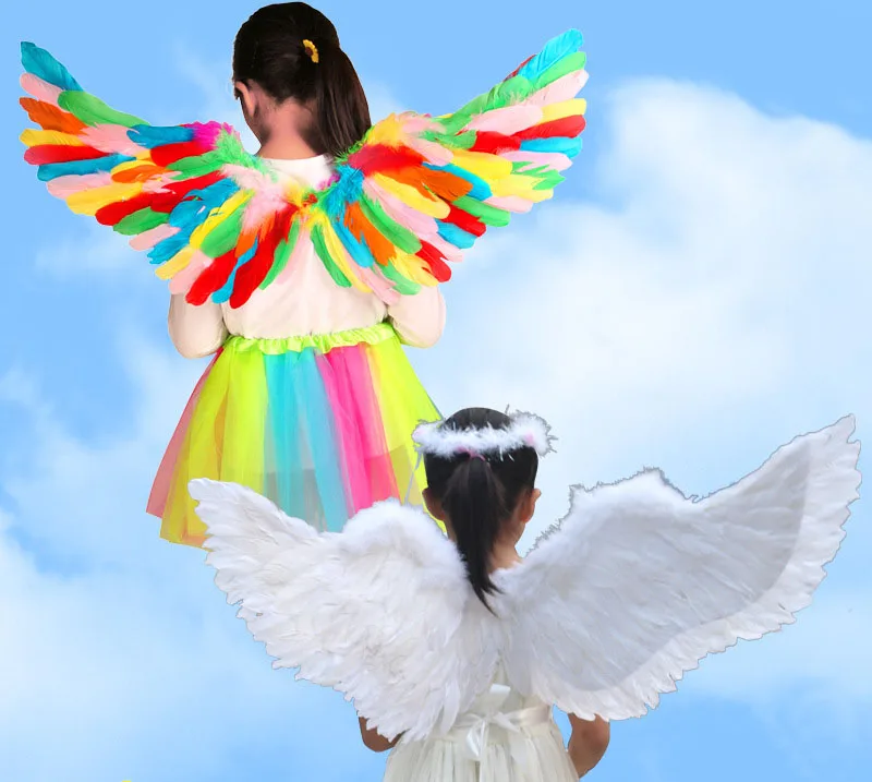 Костюмы ангела с крыльями и перьями Сказочное нарядное платье для девочек Наряд