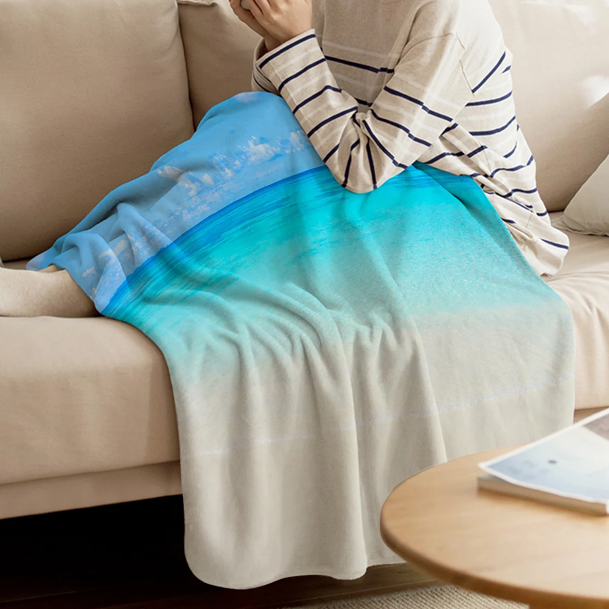 Покрывало для кровати с изображением голубого океана дорожное покрывало