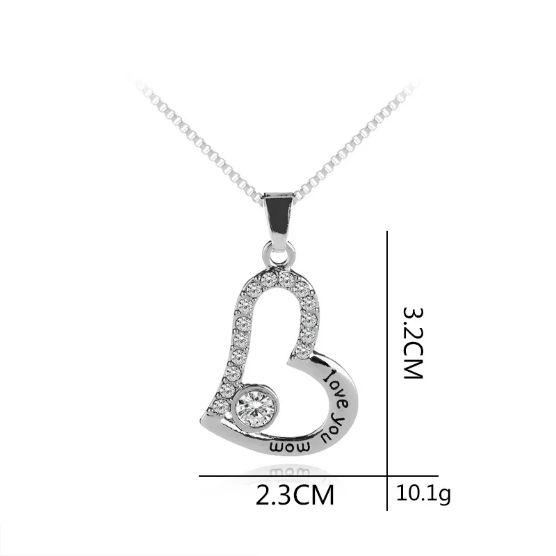 

Lucky Letter Love You Mom Love Heart Simple zircon Pendant Necklace Love Woman Mother Girl Gift Wedding blessing Jewelry