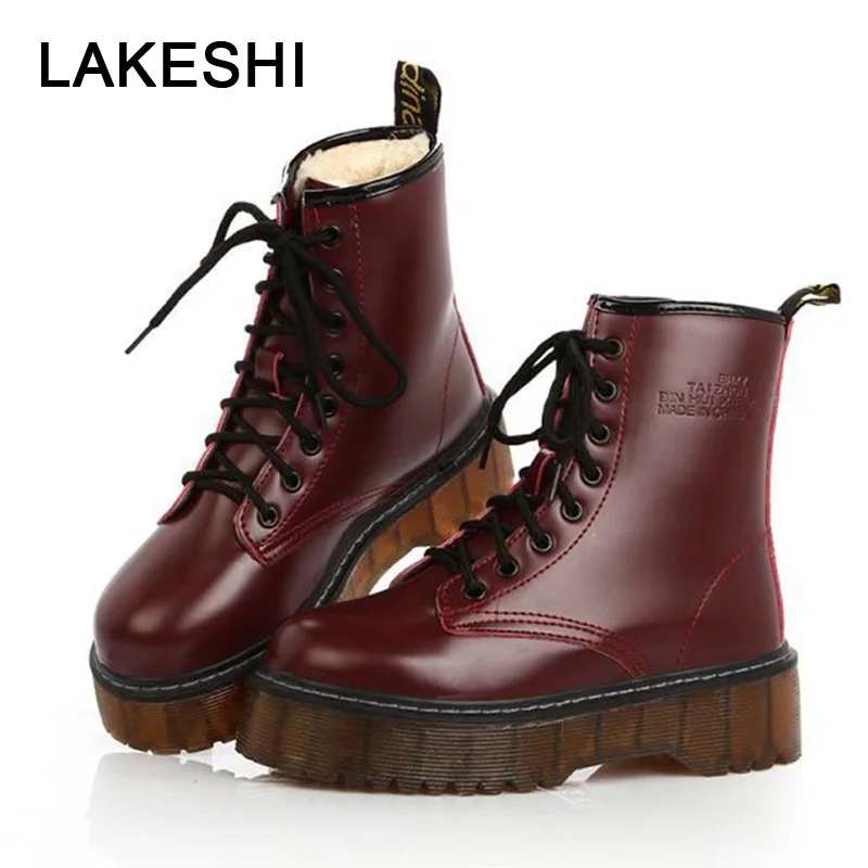LAKESHI/женские ботинки; зимняя обувь в стиле панк; ботильоны; Женские Кожаные Ботинки martin на платформе; женская обувь; сезон осень-зима