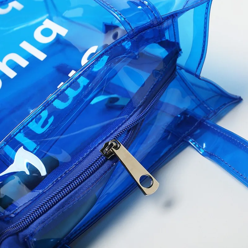 

Fashion Candy Color Women Messenger Bag transparent Glossy handbag Beach Bag lining Waterproof PVC Shopping Bag