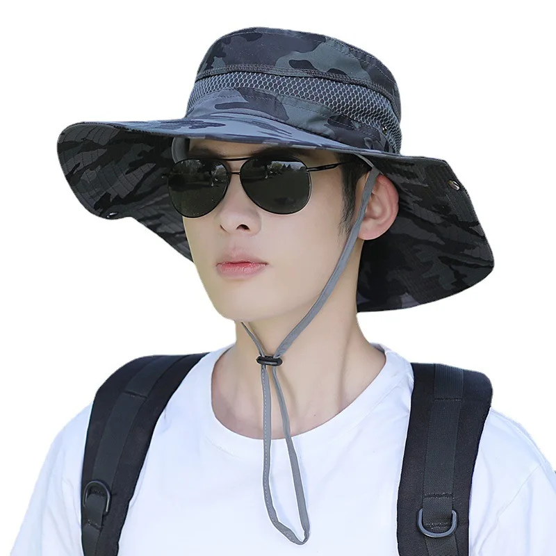 

Men's Summer Fisherman Hat Camouflage Big Brim Sunhat Mountaineering Sunscreen Hiking Hat Bucket Hat Beach Hat Motorcycle Caps